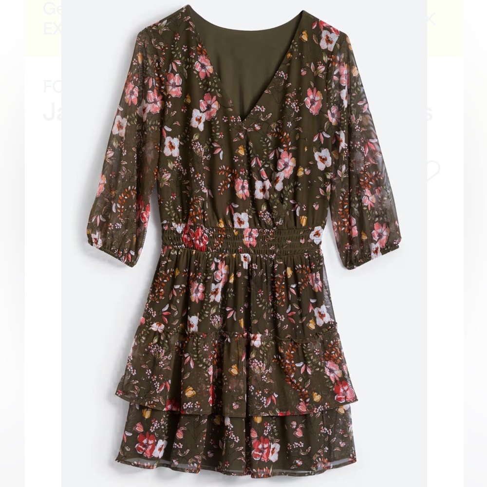 Floral Chiffon Dress with Pink and Green
